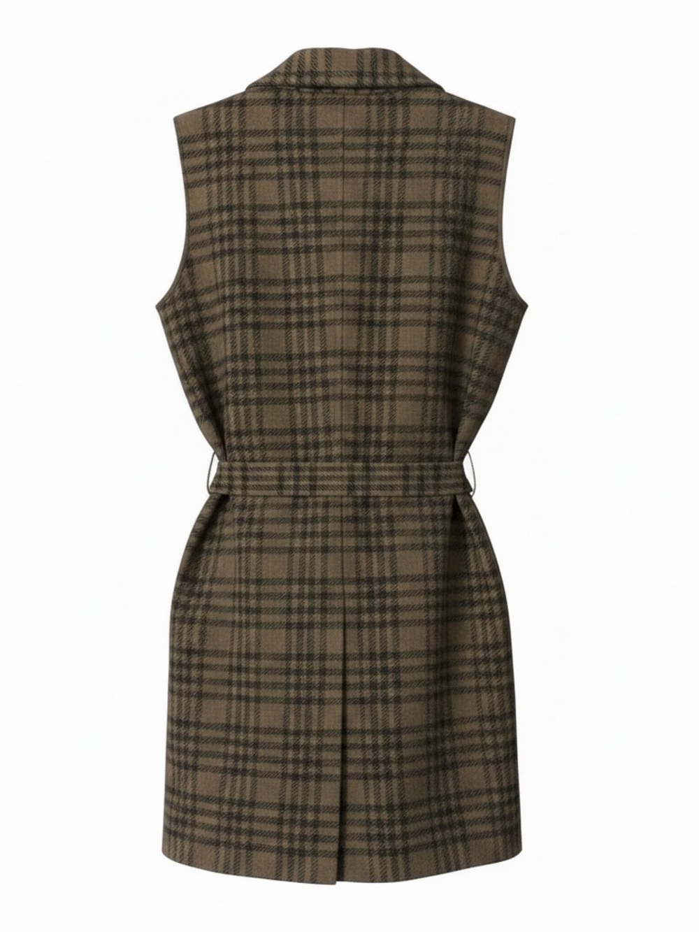 Adrienne Vittadini Brown Plaid Sleeveless Belted Cardigan Vest - Picture 3 of 5